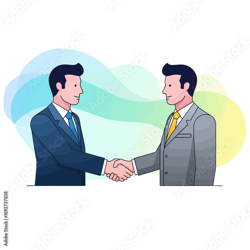 Professional businessmen sealing a deal with a firm handshake, symbolizing successful partnership, collaboration, and mutual agreement in a corporate environment
