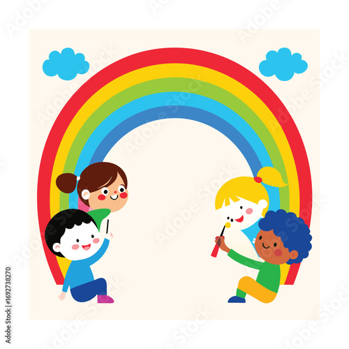 Children Painting a Rainbow Border Design