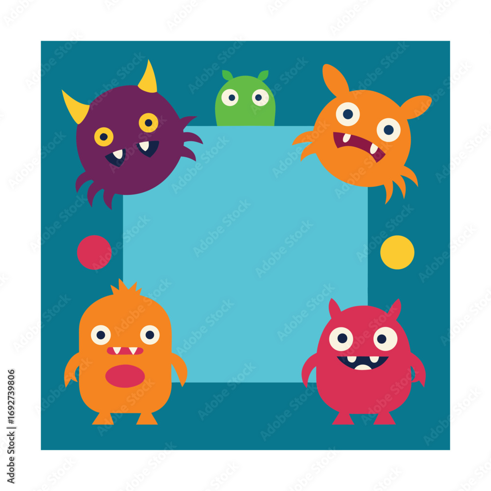 Fototapeta premium Frame of Cute Cartoon Monsters Fun Kids Illustration