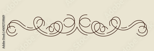 Decorative linear divider. Vintage swirl filigree border.