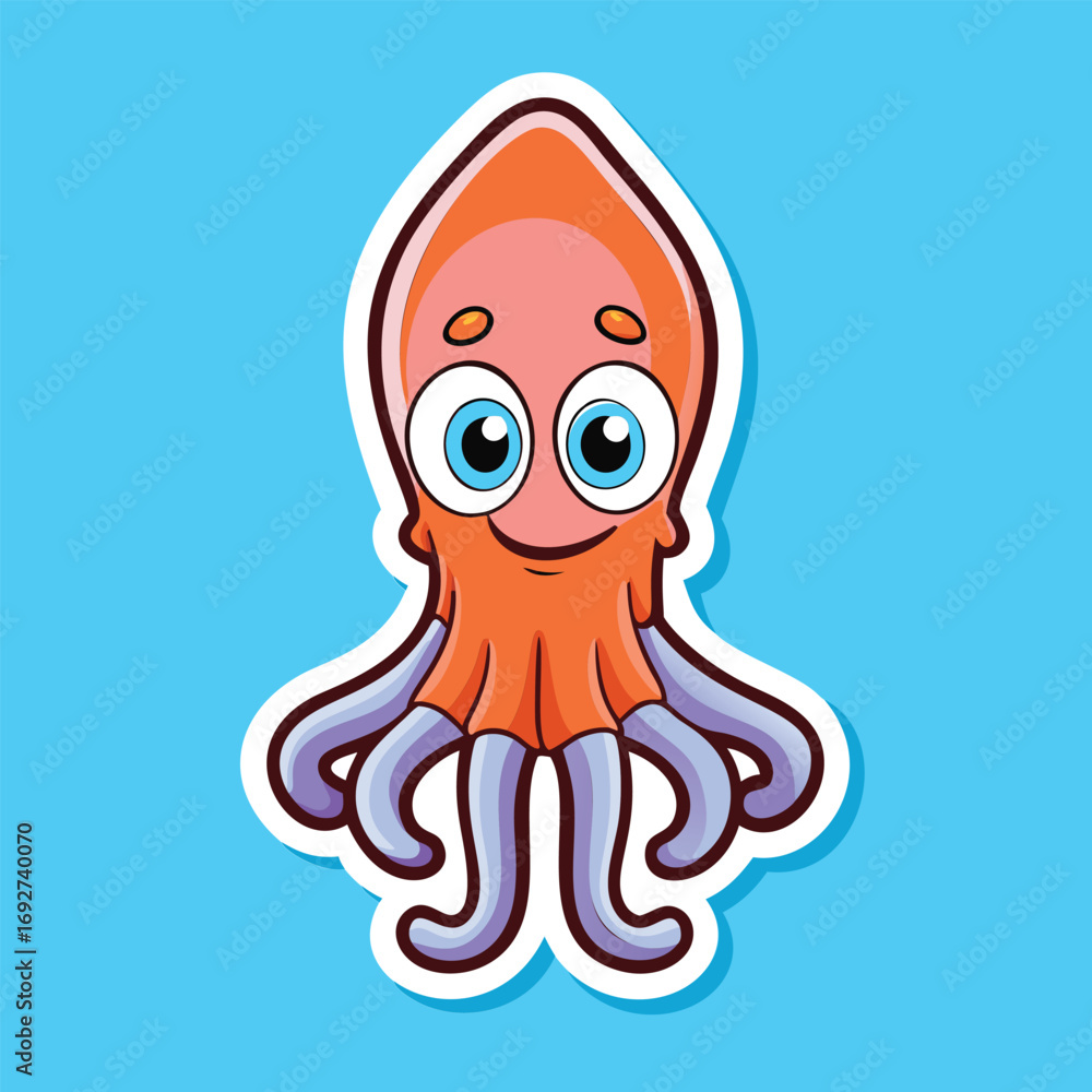 Fototapeta premium Cute cartoon squid sticker design