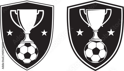 Two soccer trophy shields with stars silhouette