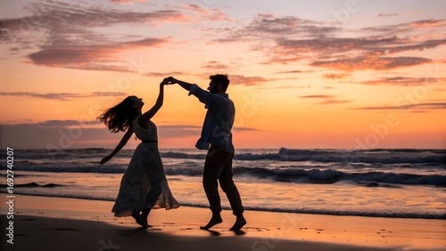 silhouette of a woman on the beach at sunset