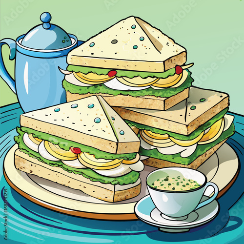 Sandwiches with tea on a plate
