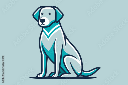 Cute cartoon dog holding a bone with a cat nearby isolated on white background