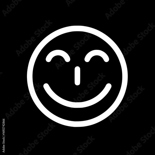 Minimalist black and white vector of a grinning face, bold line art, high contrast modern logo