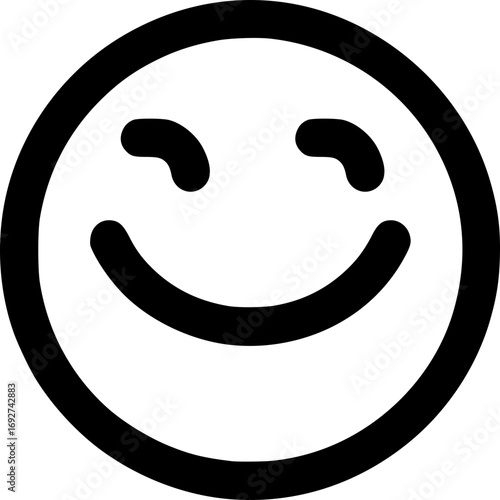 Minimalist black and white vector of a grinning face, bold line art, high contrast modern logo