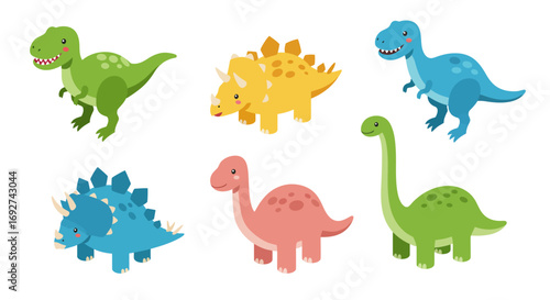 Colorful cartoon dinosaurs collection for kids' design projects