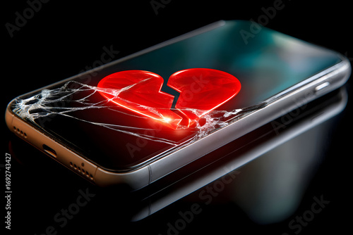 Fraud Alert Broken Heart Concept on Smartphone, Warning of Cybercrime Risks, Identity Theft, and Online Deception Impacting Personal Security