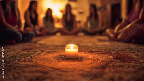 Blurred group of women circle meeting each other and doing meditation - Community, unity and diversity concept - Models by AI generative