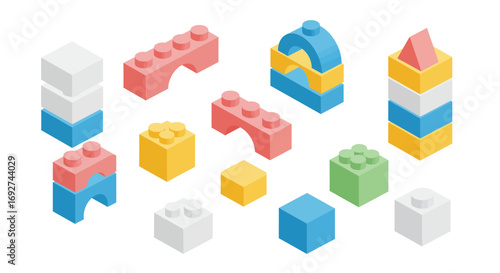 Colorful isometric building blocks for creative construction concepts