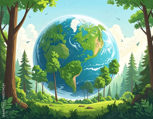 Earth surrounded by lush forest
