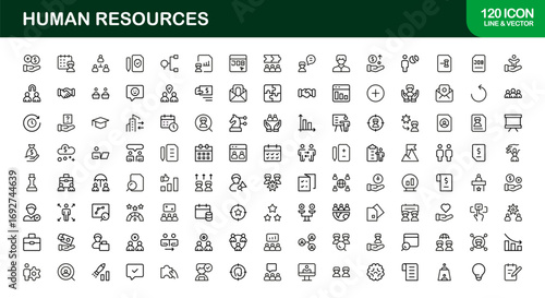 Human Resources Professional Line Icon Set – Modern Minimal Outline Symbols for HR Management and Recruitment