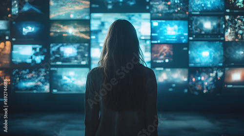 Back view of multi display online platform