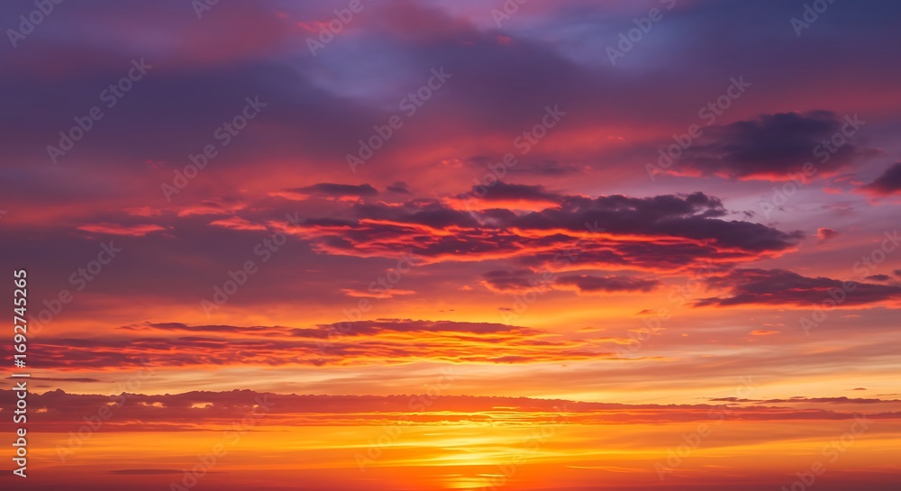 Naklejka premium Vibrant Sunset Sky with Fiery Clouds.