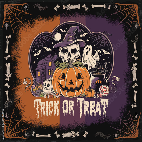 2d vector illustration Halloween t shirt icon design items ghost character Candles in carved pumpkin 