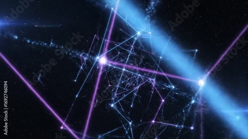 Dynamic network connections pulsing in deep space with glowing data streams and cosmic energy