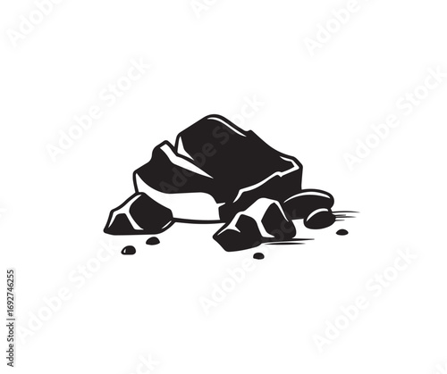 Pile of Black Rocks and Pebbles in a Line Art Style Keywords: rocks, stones, pebbles, pile, group, natural, geology, earth, ground, surface, texture, material, element, nature, illustration