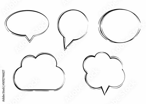 Hand drawn speech bubbles and thought clouds for social media communication