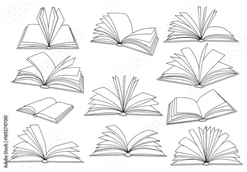 Illustrated open books representing knowledge learning and inspiration symbols