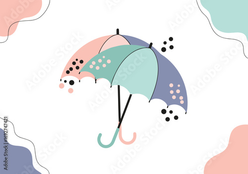 Two decorative umbrellas open and close showing their colors and patterns