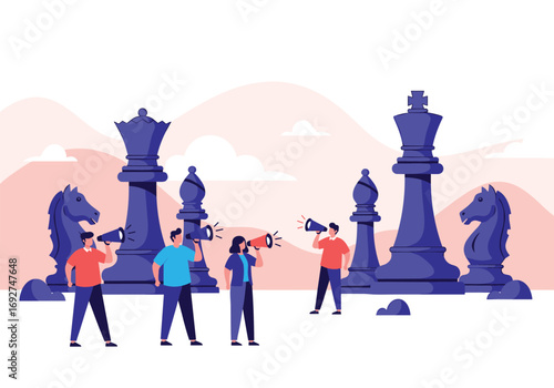 Strategic communication and planning business chess game concept art