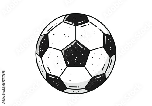 Classic black and white soccer ball with hexagonal and pentagonal panels on white background