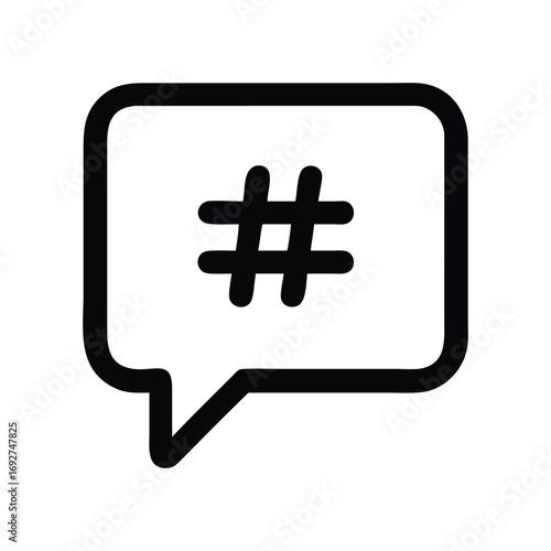 Hashtag Chat Bubble Icon Social Media Tag, Trending Topic Symbol