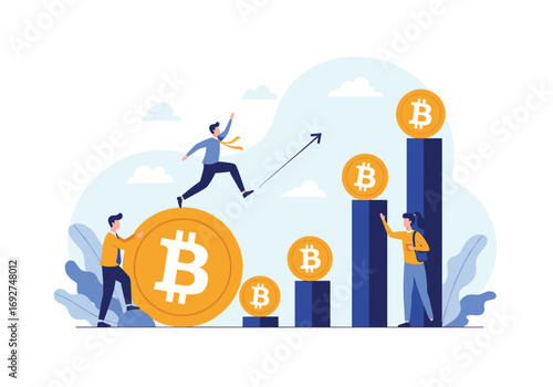 Financial growth concept showing upward trend of digital cryptocurrency investments