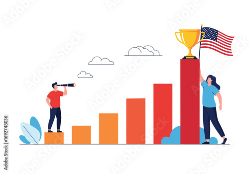 People achieve financial growth and success winning the american dream with a trophy