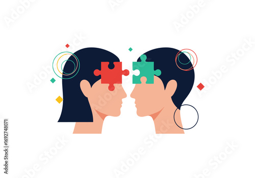Understanding each other through shared ideas and common ground symbolized by interlocking puzzles