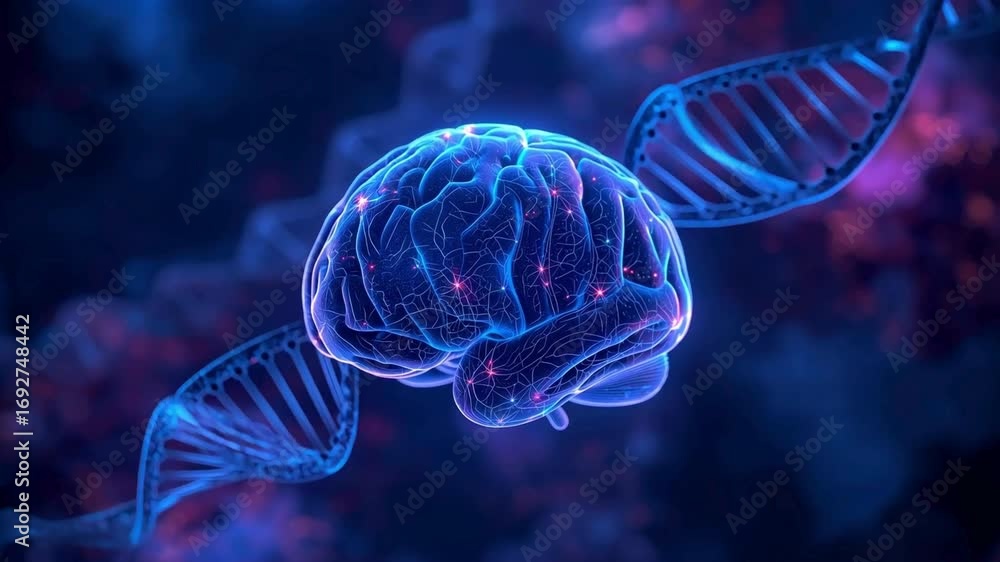 Human Brain and DNA Double Helix Neuroscience and Genetics Concept
