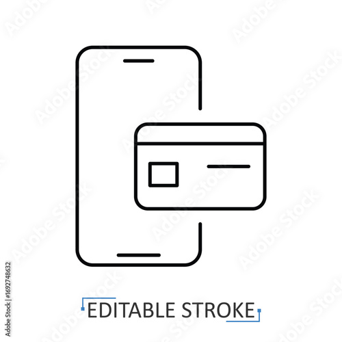 An online payments icon in minimalist style with editable stroke. Finance symbol, banking element, mobile money object, digital transaction concept, electronic design, cashless pictogram