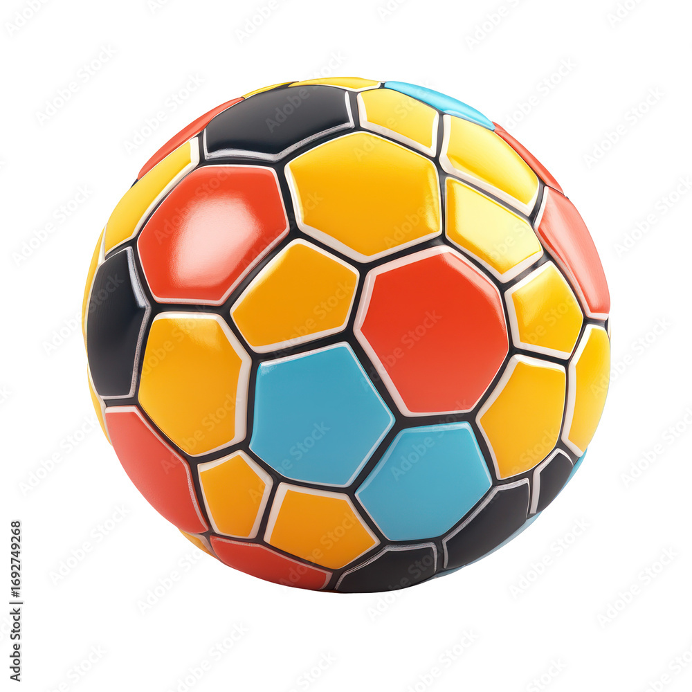 Fototapeta premium Handball in bold colors with hexagonal patterns realistic design on transparent background