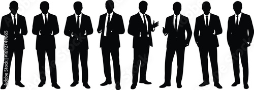 A Crowd of Men Standing Tall in Professional Suits Ready to Take Charge Representing Unity and Corporate Success in a Dynamic Business Landscape