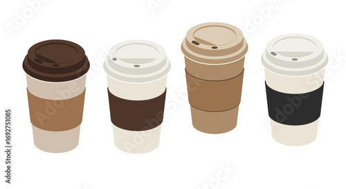 Minimalist disposable coffee cups in a variety of colors and lids