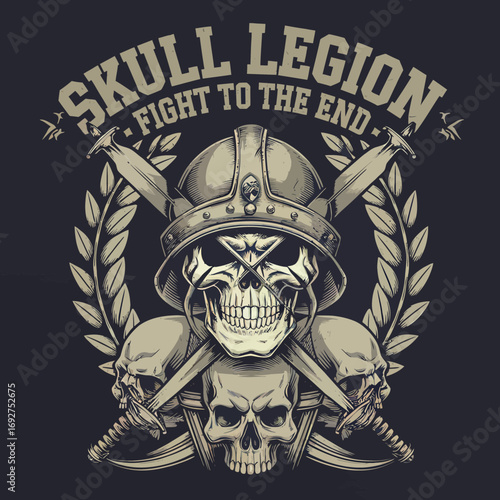 Vector Bold skull illustrations with crossed swords, wings, shields, and flaming elements. Gothic and warrior-inspired vector art featuring chains, bones, and dramatic . Perfect for t-shirt prints,