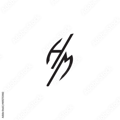 gaming monogram Black  curved oval shape alphabet letter initial logo vector HM