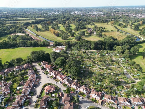 Aerial view of Didsbury and the surrounding countryside and open spaces. Didsbury Manchester England. 