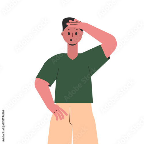 Man Character Looking Into Distance with Hand at Forehead Vector Illustration