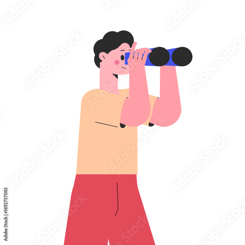 Man Character Looking Into Distance with Binocular Vector Illustration