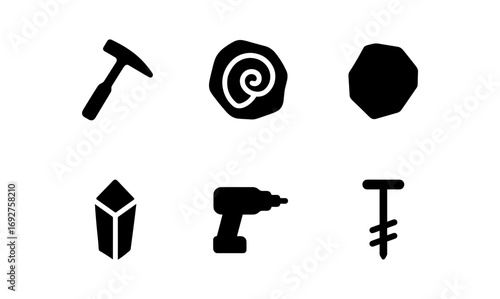 Minimalist black tool and shape icons on white background