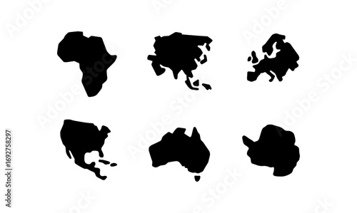 World continent silhouettes collection for maps and infographics
