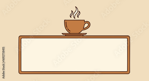 Simple steaming coffee cup over empty banner template design vector hot drink cafe menu background space illustration minimal brown