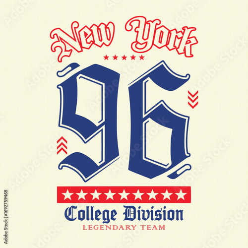Vintage varsity college typography New York Brooklyn city slogan print for graphic tee t shirt or sweatshirt hoodie - Vector. Collage division. New York college style vintage typography. Graphic print