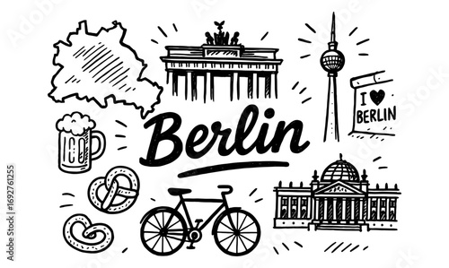 Berlin landmarks and symbols in hand-drawn style