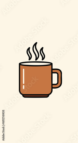 Simple brown steaming hot coffee mug vector illustration graphic drink warm beverage steam icon isolated minimalist
