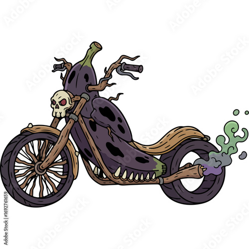 Horror themed collar motorcycle, interesting vector art for horror movies, graphic novels, or video games.