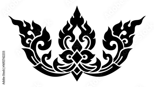 Schilderij op canvas Traditional Lai Thai Kanok Art, Vintage Flame Ornament, Abstract Swirl Vector El
