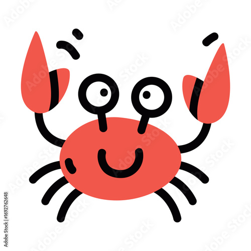Cute Crab Underwater Animal with Smiling Face Vector Illustration